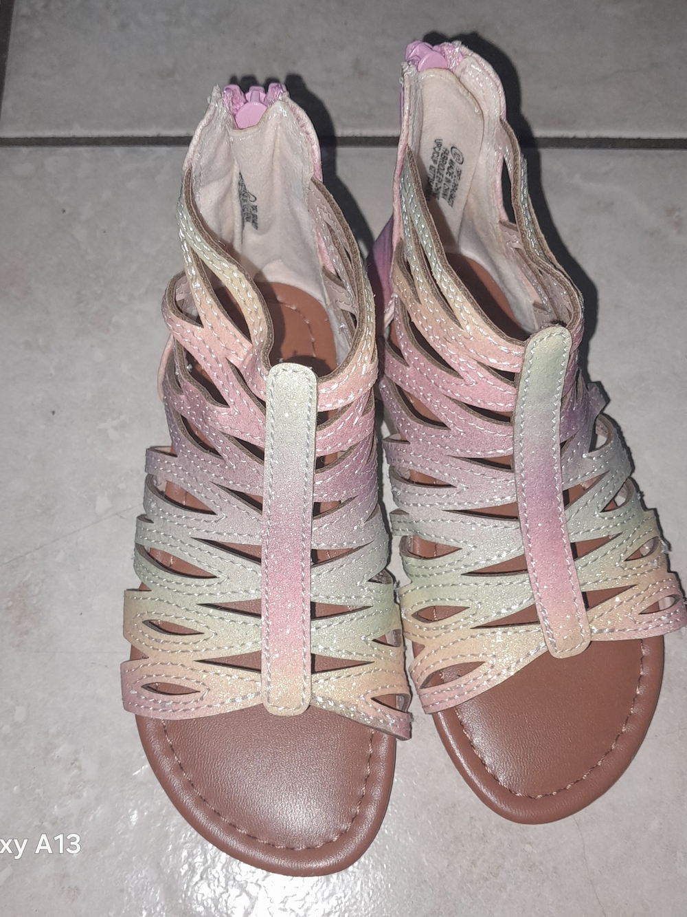 George Girls' Pastel Ombre Strappy Sandals - Pink, Peach, Mint